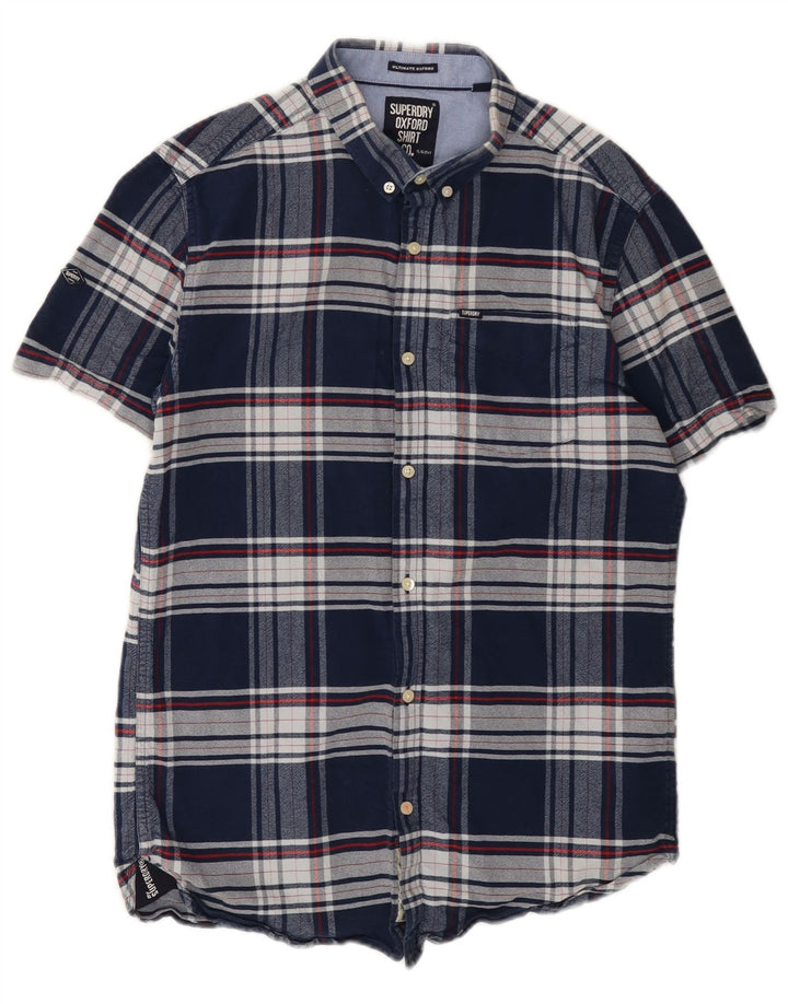 Superdry muška flanelska košulja kratkih rukava Srednje tamnoplava karirana pamuk
