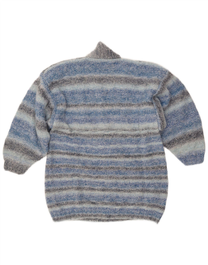 VINTAGE ženski džemper sa šal ovratnikom UK 14 srednje plave pruge