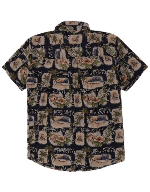 Portofino Mens Graphic Short Sleeve Shirt Medium Navy Blue Floral Silk