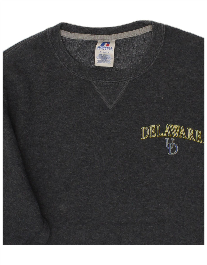 RUSSELL ATHLETIC Mens Delaware Graphic Sweatshirt Jumper Small Grey Cotton Vintage Russell Athletic and Second-Hand Russell Athletic from Messina Hembry 