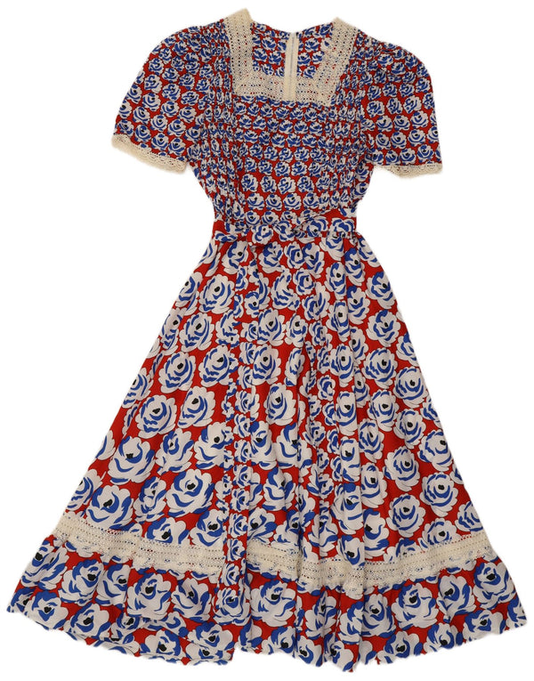 Vintage ženska maksi haljina A-kroja UK 8 Mala crvena cvjetna retro haljina