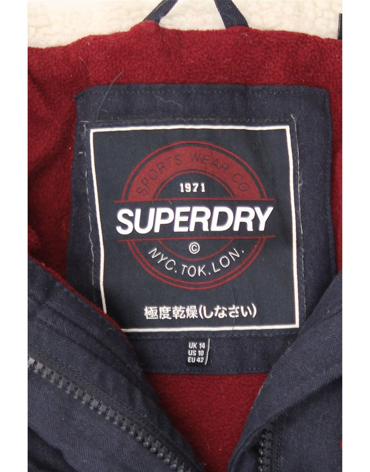 Superdry ženska podstavljena jakna s kapuljačom UK 14 velika tamnoplava poliester