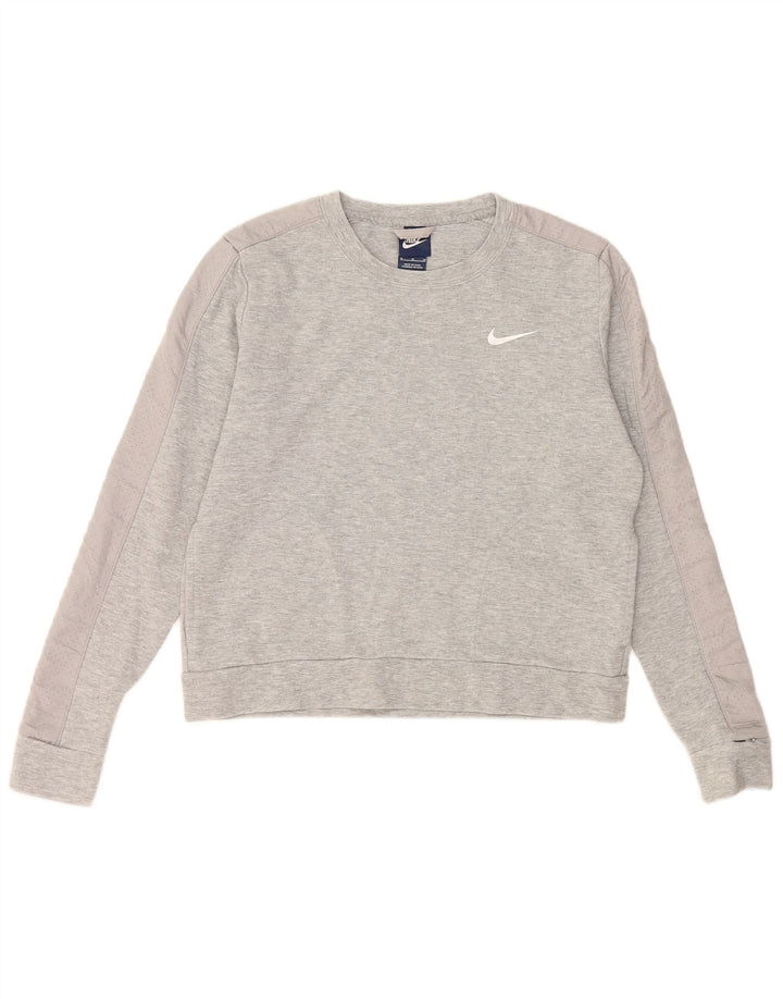 NIKE Womens Sweatshirt Jumper UK 14 Medium Grey Cotton