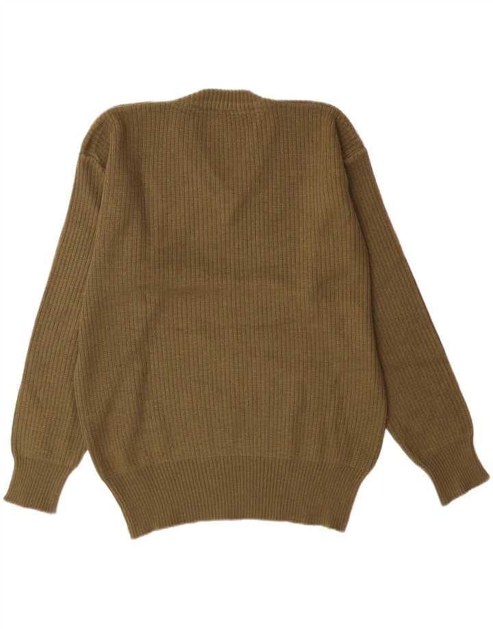 VINTAGE Mens V-Neck Jumper Sweater Medium Khaki