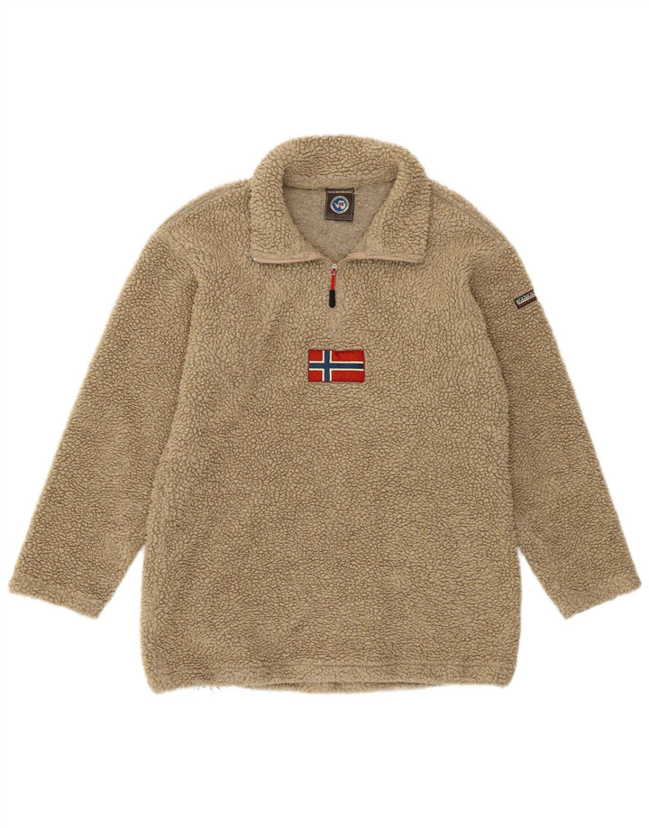 Napapijri ženski džemper od flisa s grafičkim zatvaračem, veliki bež poliakril