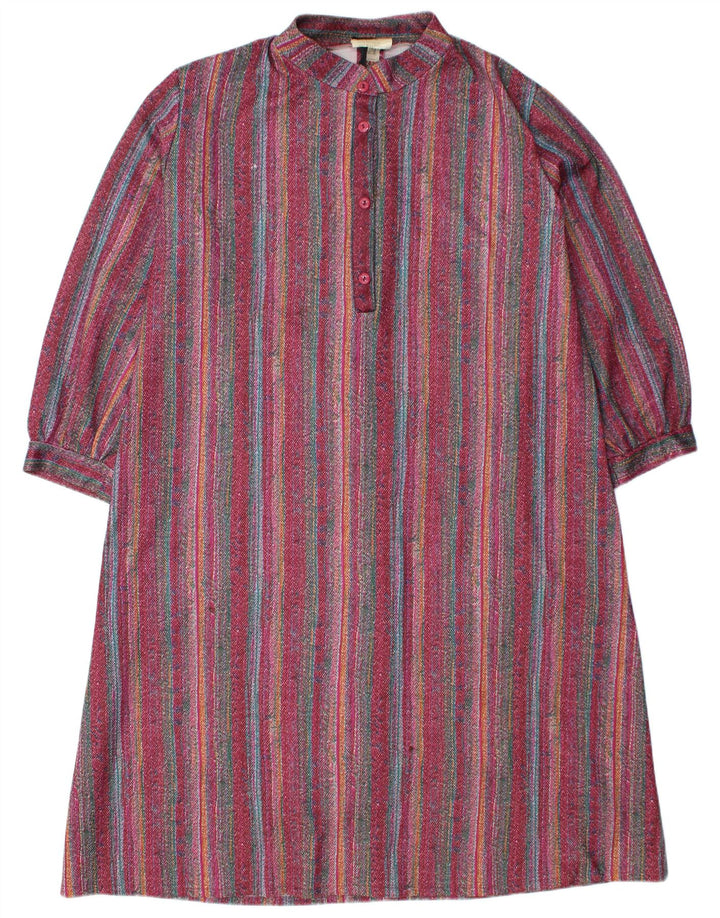 VINTAGE ženska osnovna haljina UK 26 4XL bordo prugasti poliester