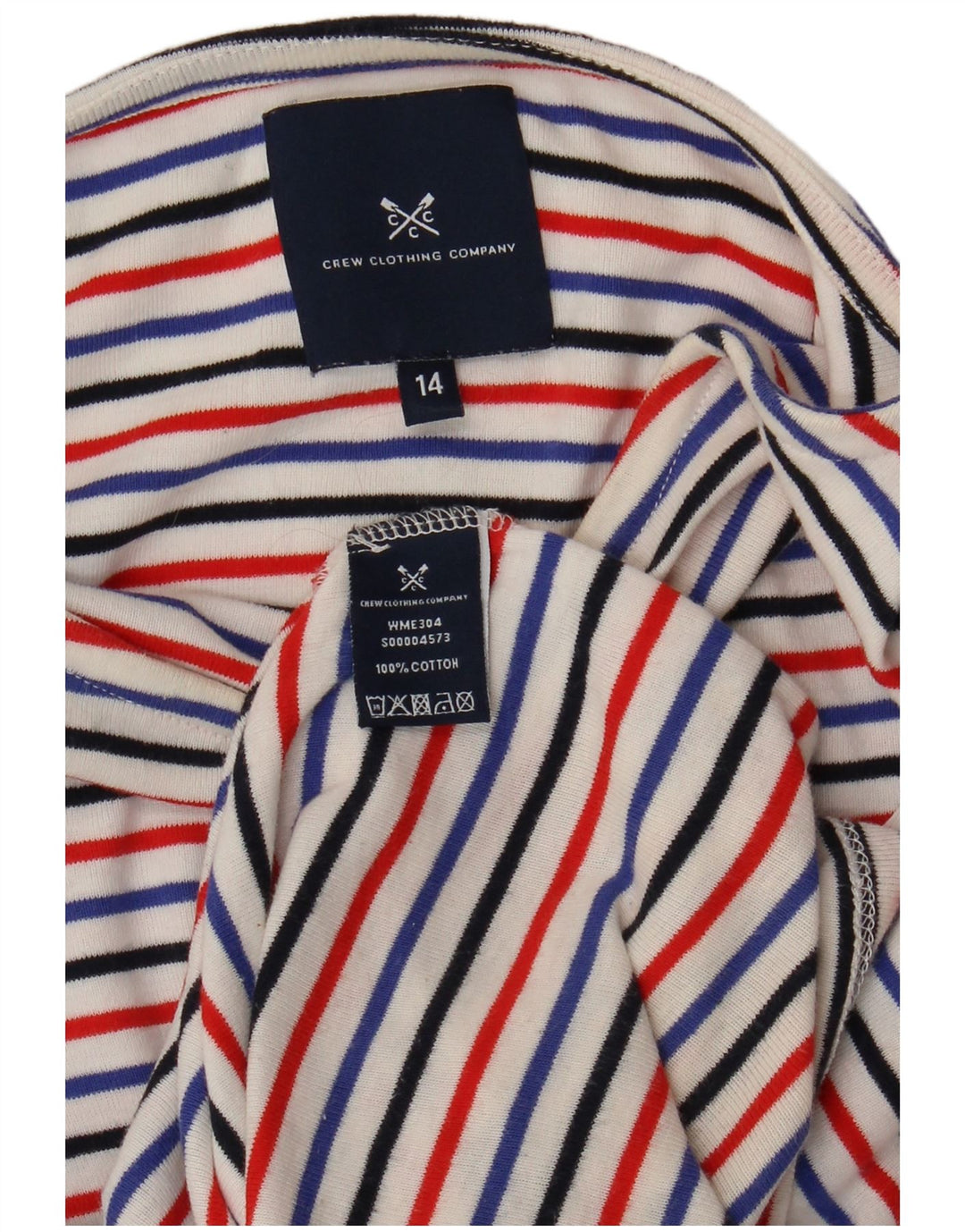 CREW CLOTHING Ženska majica kratkih rukava UK 14 srednje raznobojni prugasti pamuk