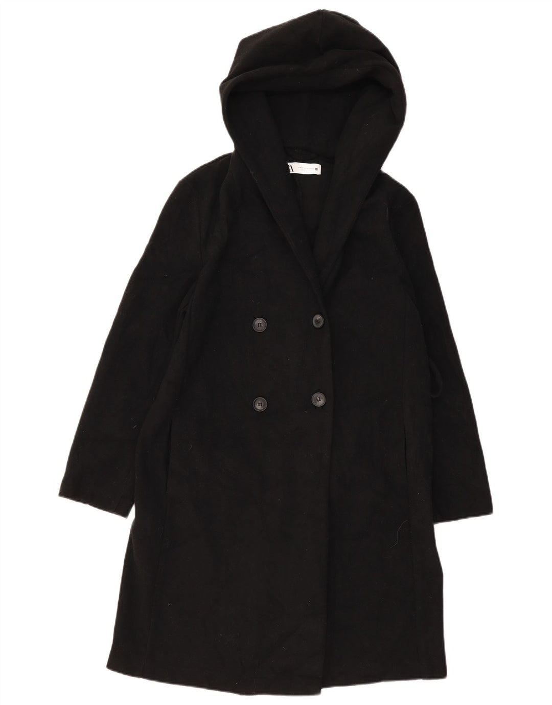 ZARA Womens Oversized Hooded Overcoat UK 6 XS Black