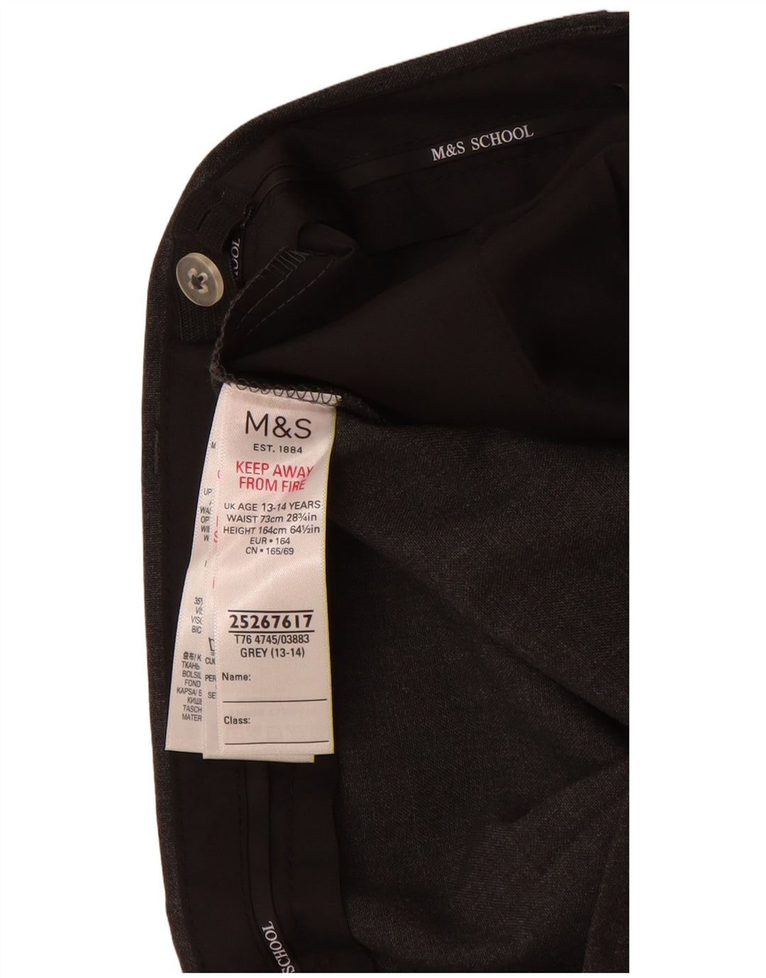 MARKS & SPENCER Boys Slim Suit Trousers 13-14 Years W28 L29 Grey Polyester