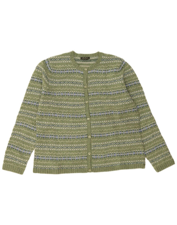 Eddie Bauer ženski kardigan pulover UK 18 XL Green Fair Isle Lambswool