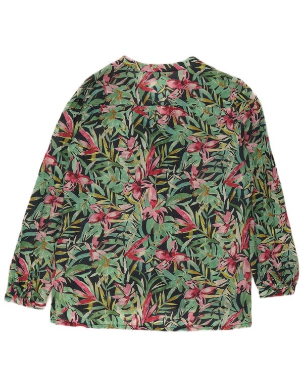 Laura Ashley Womens Shirt Blouse UK 14 Large Green Floral Cotton