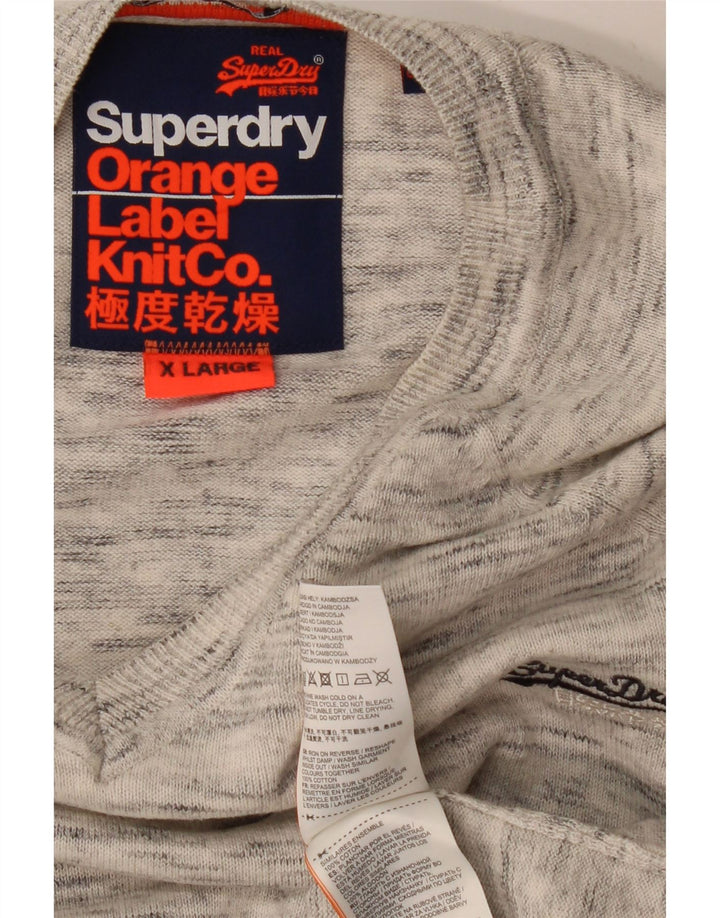 SUPERDRY ženski džemper s V-izrezom UK 18 XL sivi flekasti pamuk