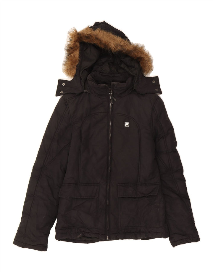 FILA Womens Hooded Padded Jacket UK 10 Small  Black Cotton Vintage Fila and Second-Hand Fila from Messina Hembry 