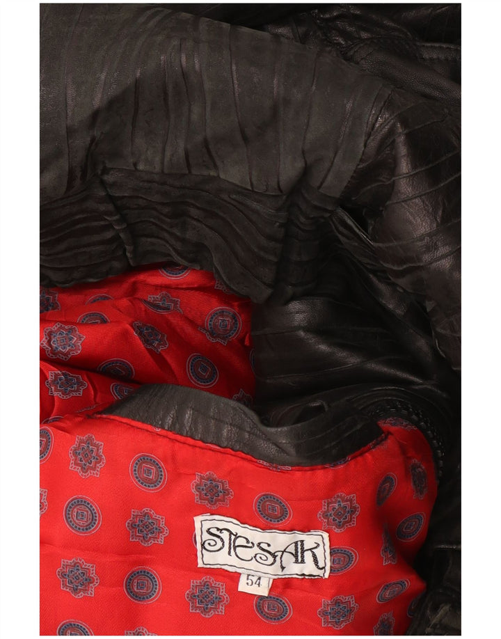 Vintage ženska bomber kožna jakna IT 54 3XL crna na pruge