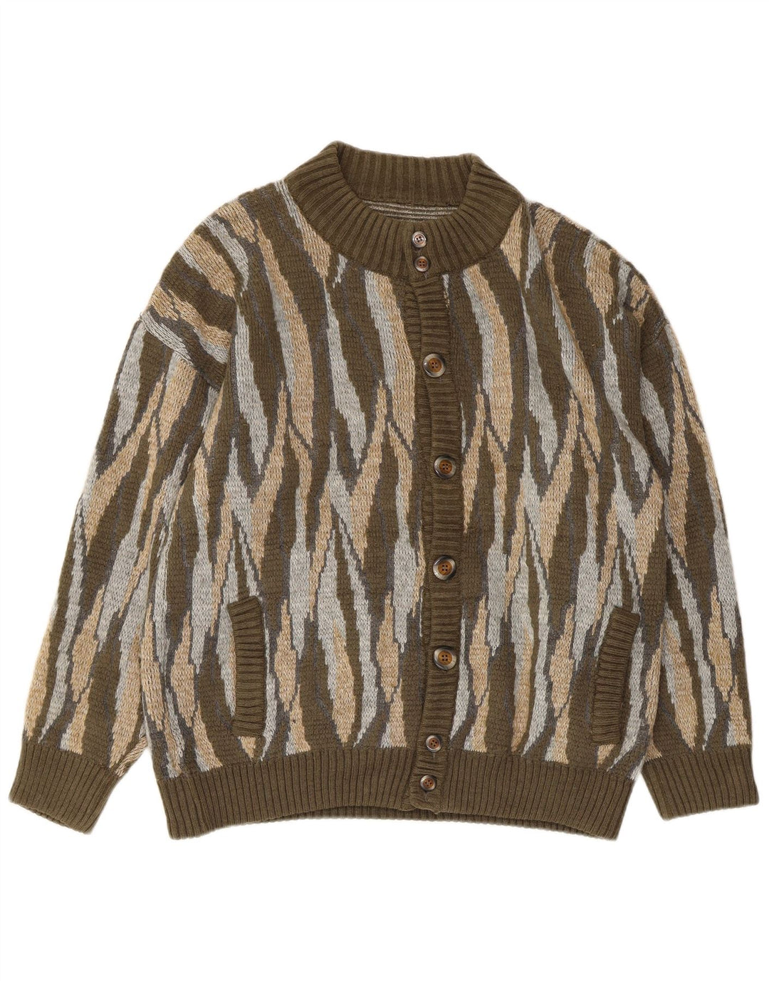 Vintage muški kardigan pulover veliki kaki na pruge od akrila