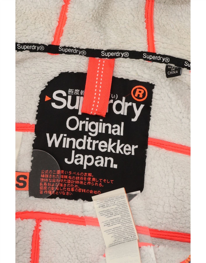 SUPERDRY Womens Graphic Hooded Windbreaker Jacket UK 10 Small Blue Vintage Superdry and Second-Hand Superdry from Messina Hembry 