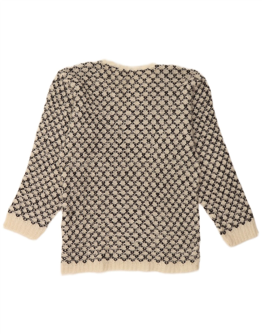 Vintage ženski džemper s V-izrezom UK 14 srednje bijele geometrije