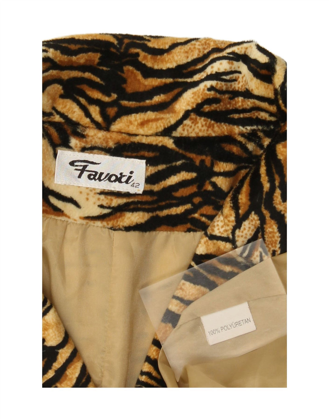 Vintage ženski kaput IT 42 srednje smeđi poliuretan sa životinjskim printom