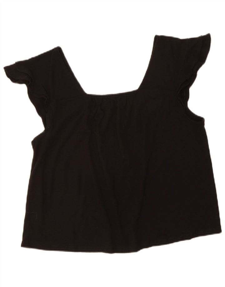 BENETTON Womens Crop Crop Top UK 14 Medium Black