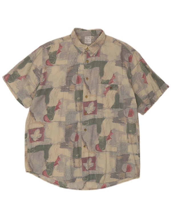 VINTAGE muška košulja kratkih rukava, veličina 16 1/2 41/42 velika bež patchwork