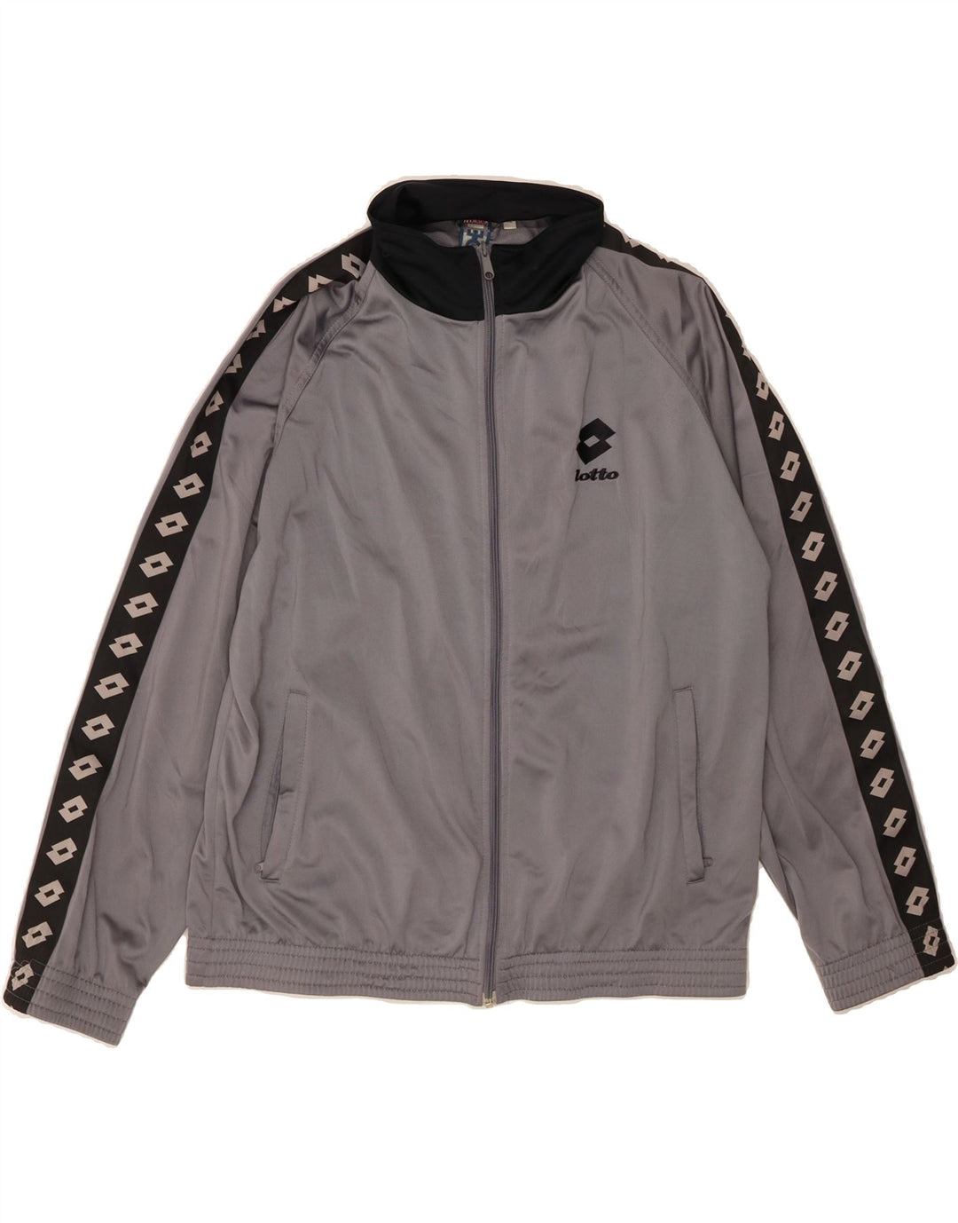 LOTTO Mens Graphic Tracksuit Top Jacket XL Grey Colourblock Polyester Vintage Lotto and Second-Hand Lotto from Messina Hembry 