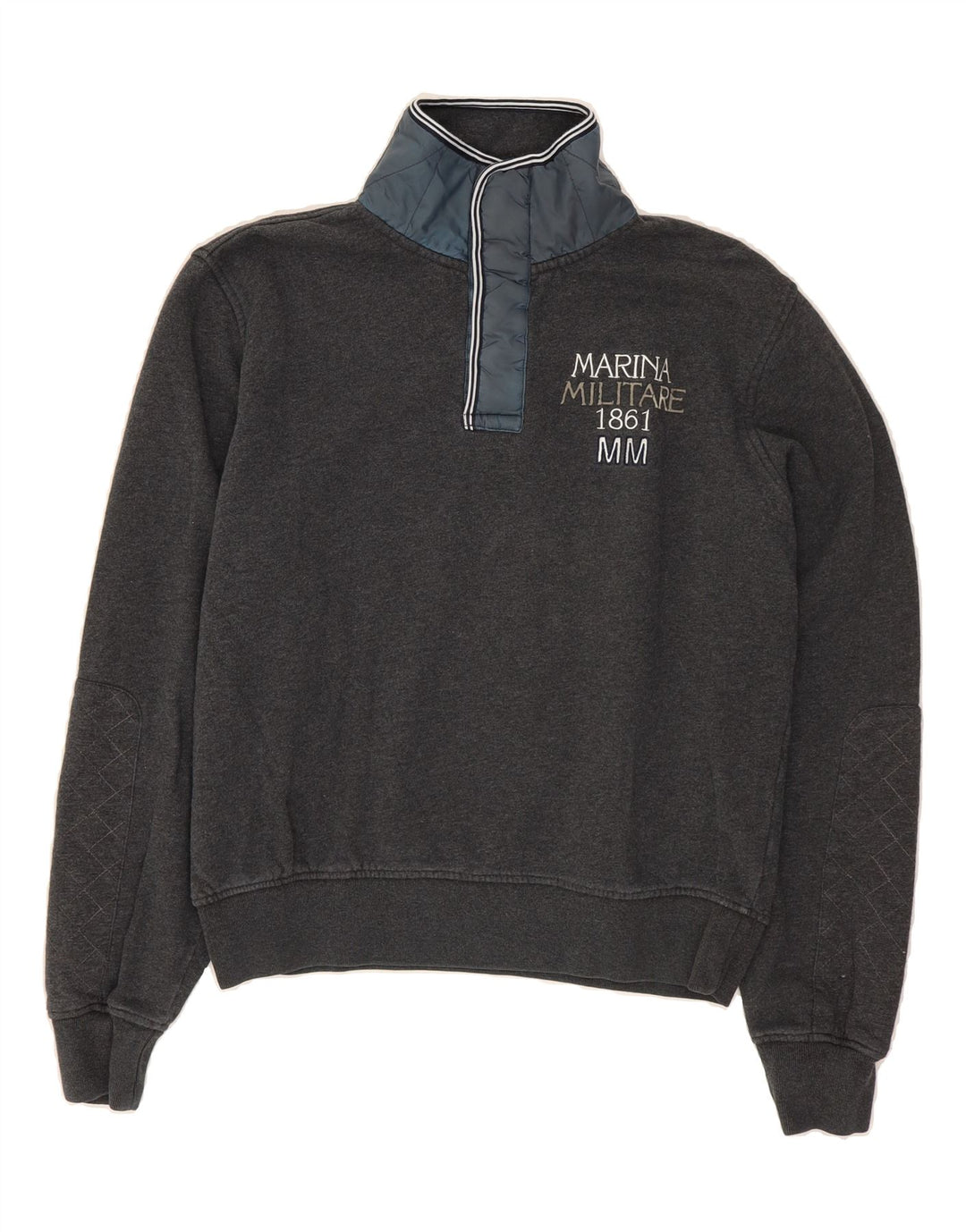 MARINA MILITARE Mens Graphic Button Neck Sweatshirt Jumper Large Grey Vintage Marina Militare and Second-Hand Marina Militare from Messina Hembry 