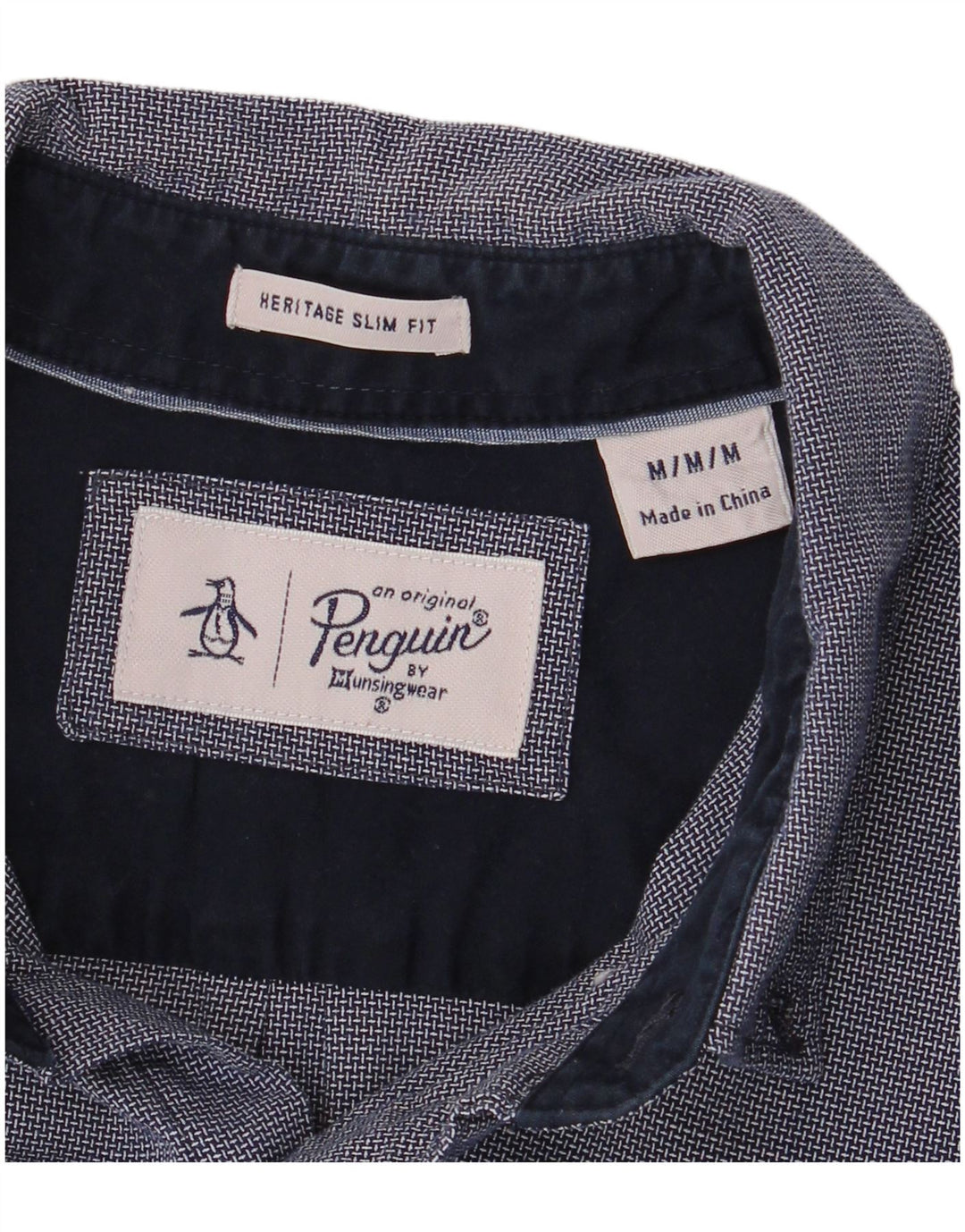 Penguin Heritage muška uska košulja srednje tamnoplave geometrijske svile