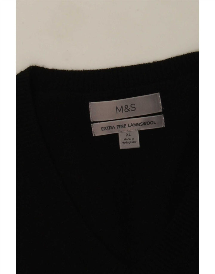 Marks & Spencer muški džemper s V-izrezom XL crna janjeća vuna