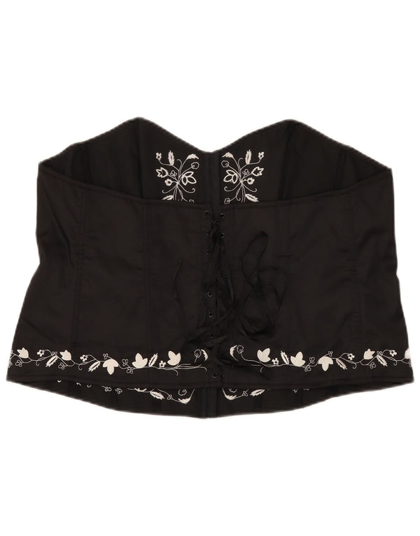 VINTAGE ženski kratki korzet UK 16 Veliki crni cvjetni poliester