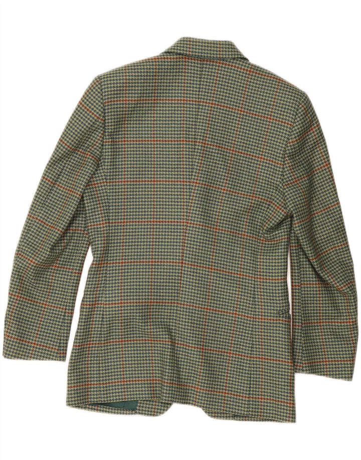 VINTAGE Womens 2 Button Blazer Jacket IT 40 Small Green Houndstooth Wool