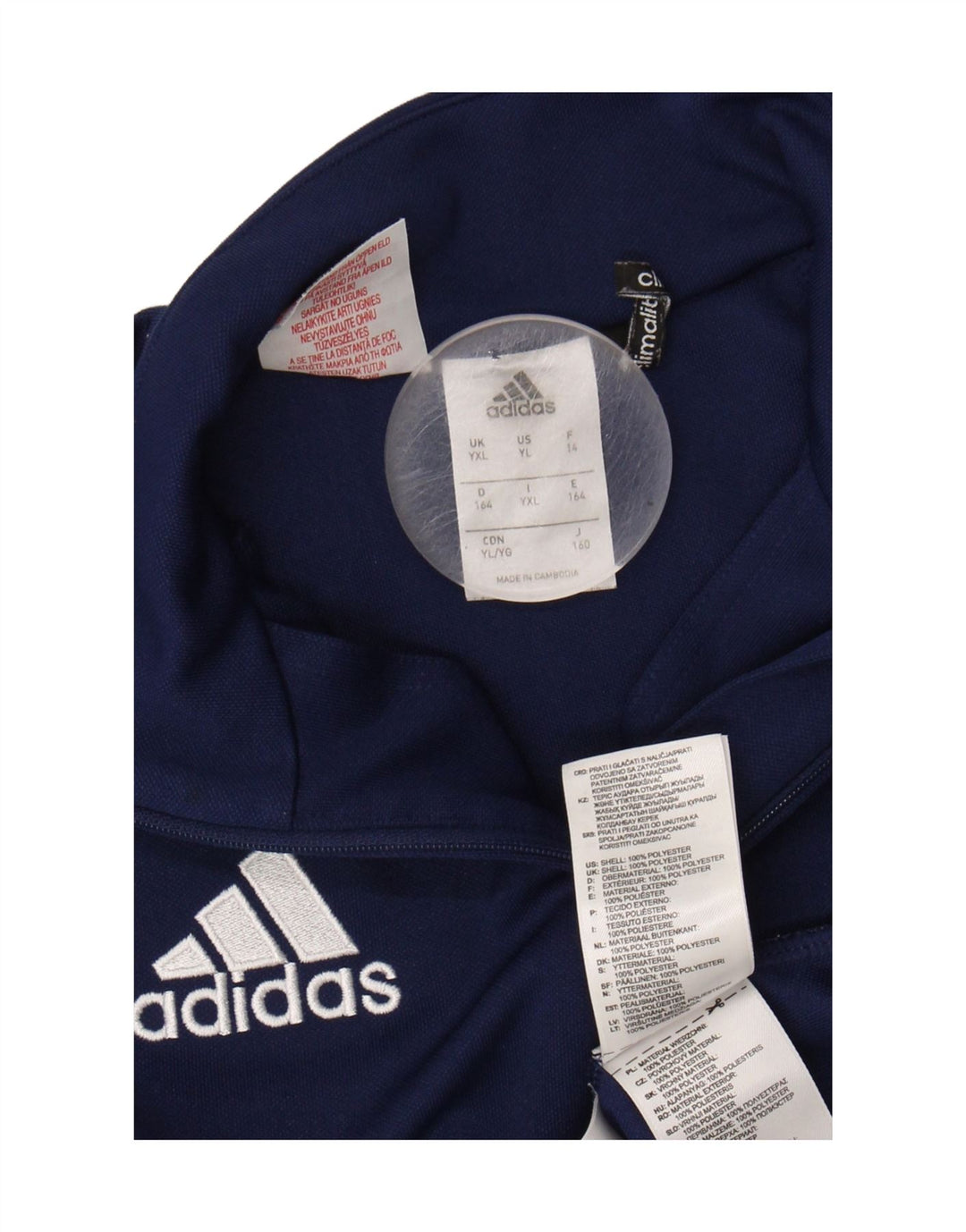 ADIDAS Boys Climalite Pullover Tracksuit Top 13-14 Years XL Navy Blue Vintage Adidas and Second-Hand Adidas from Messina Hembry 