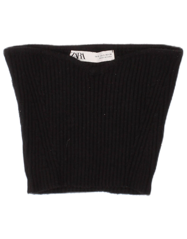 Zara Womens Off Shoulder Crop Top Small Black Viscose