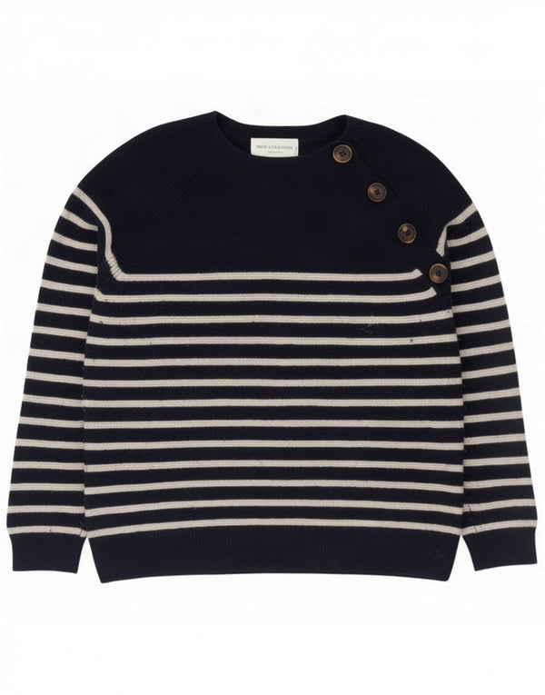 J. Crew Ženski džemper s okruglim izrezom UK 14 Srednja tamnoplava prugasta vuna