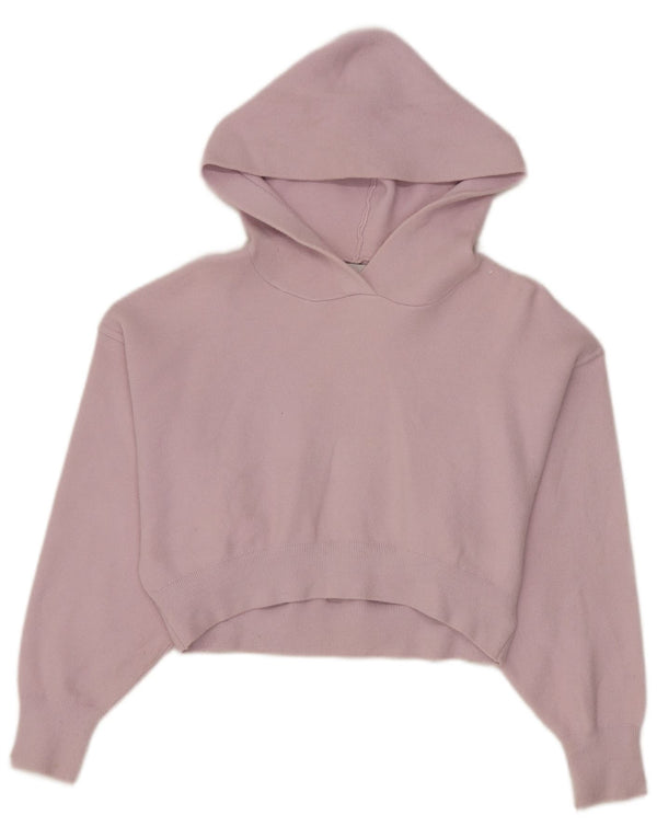 Zara Womens Crop Hooded Jumper Sweater UK 14 Medium Pink
