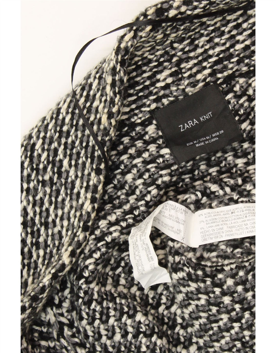 ZARA ženski prekomjerni otvoreni kardigan pulover UK 14 srednje crne mrlje