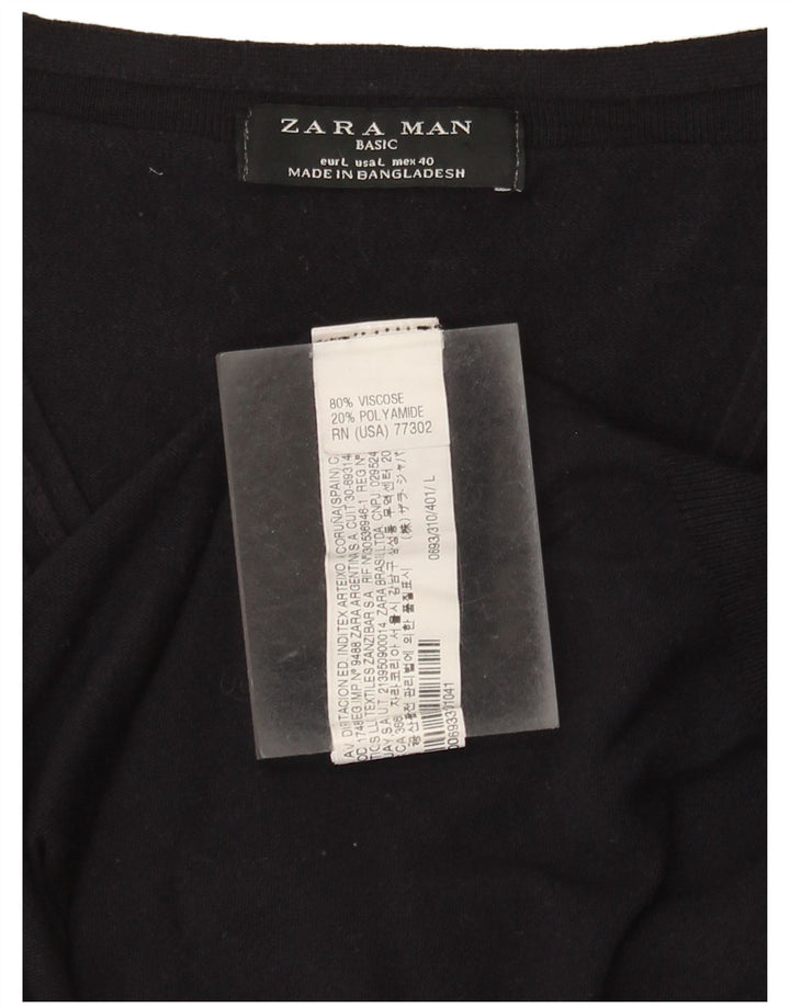 Zara muški pulover kratkih rukava s V-izrezom Basic Veliki mornarsko plavi džemper od viskoze