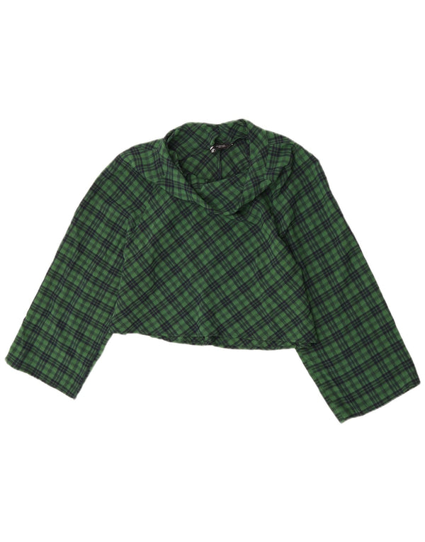 Zara ženska vrhunska bluza s 3/4 rukavima UK 10 Mali zeleni karirani