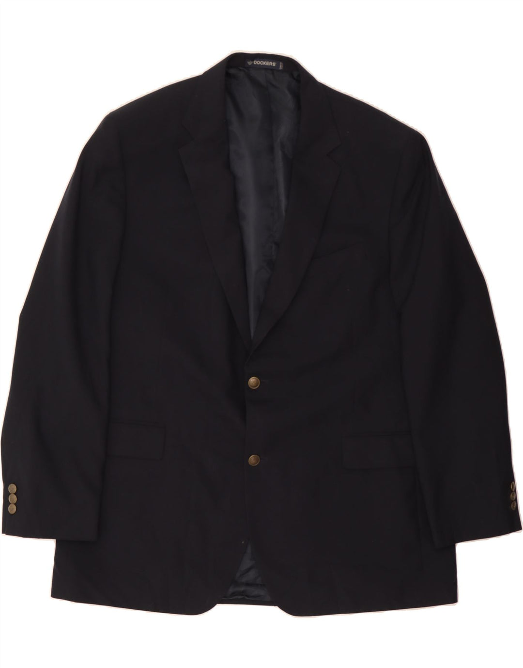DOCKERS Mens 2 Button Blazer Jacket UK 40 Large Navy Blue Polyester Vintage Dockers and Second-Hand Dockers from Messina Hembry 