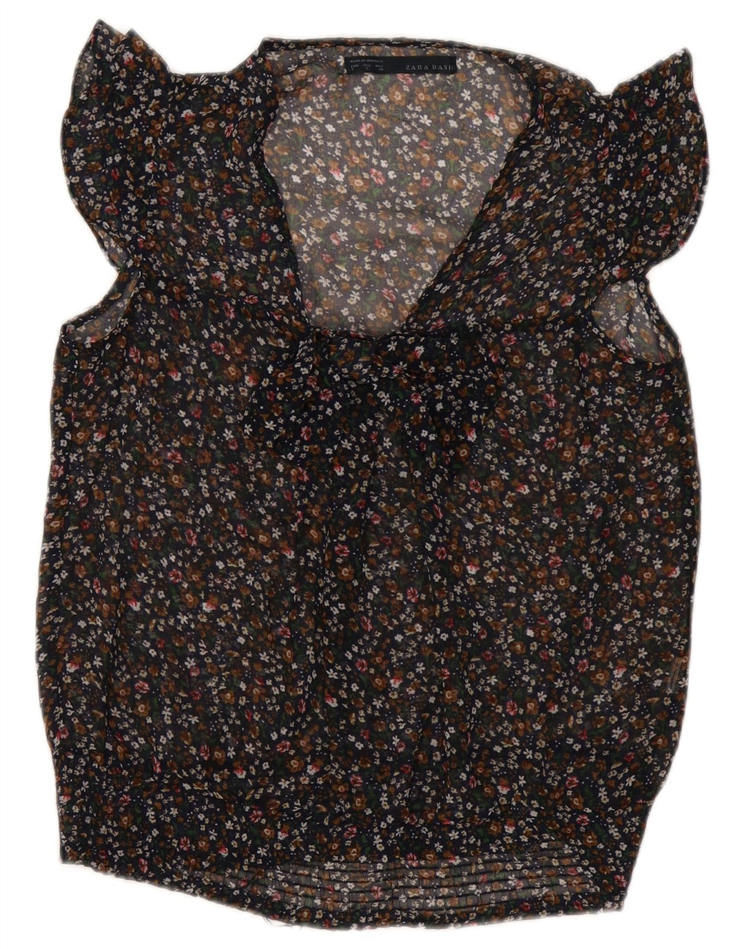 ZARA ženska leptir kravata bez rukava prozirna Top UK 10 malih crnih cvjetnih