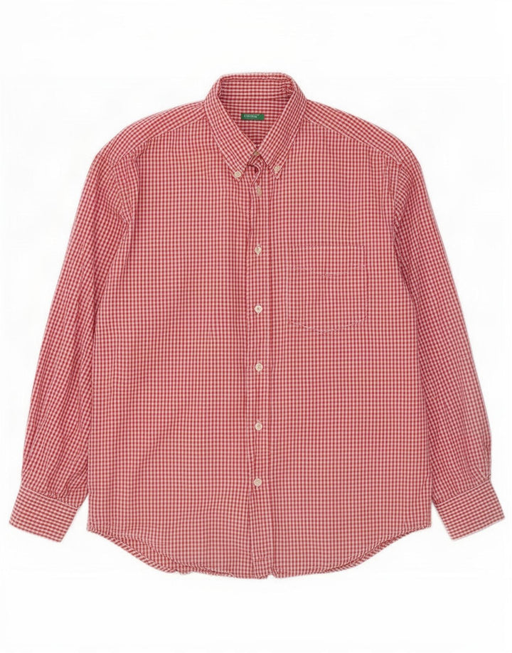 Benetton muška košulja srednje crvene boje od gingham pamuka