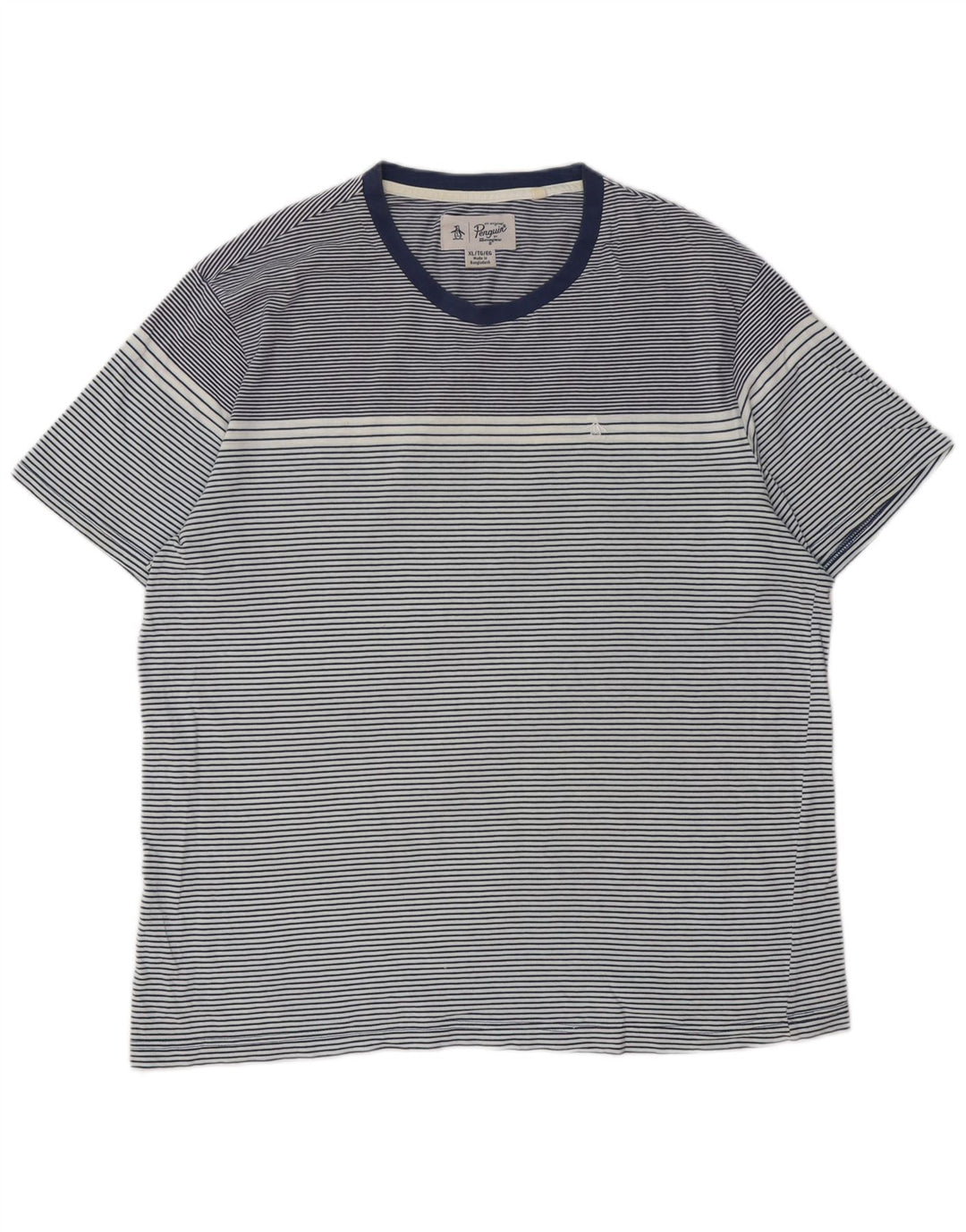 PENGUIN Muška visoka majica kratkih rukava XL, tamnoplavi pamuk na pruge