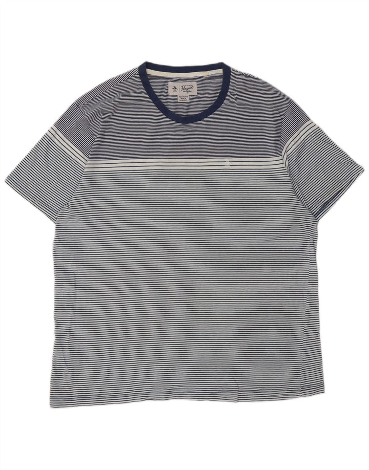 PENGUIN Muška visoka majica kratkih rukava XL, tamnoplavi pamuk na pruge