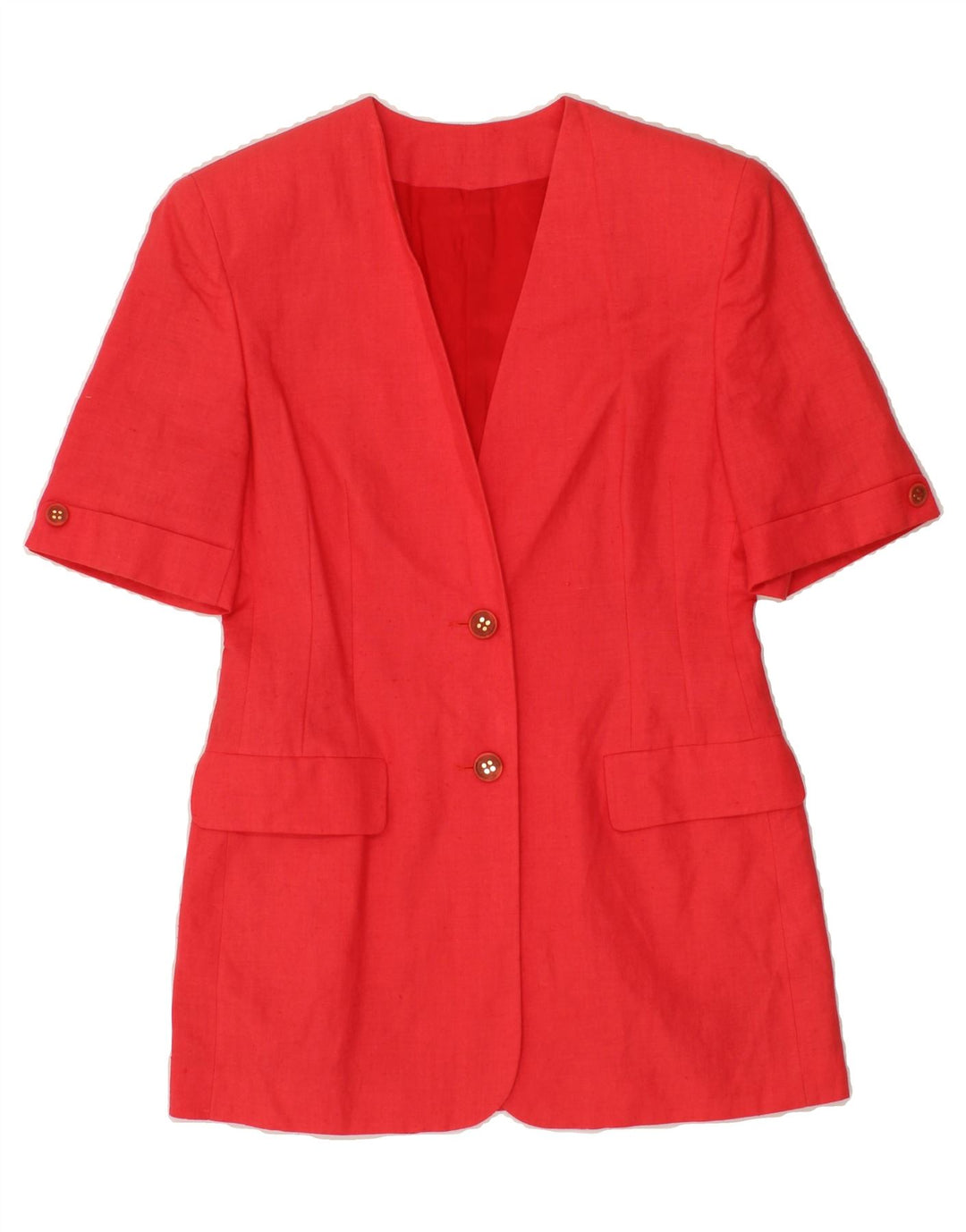 VINTAGE Womens 2 Button Short Sleeve Blazer Jacket UK 12 Medium Red Vintage Vintage and Second-Hand Vintage from Messina Hembry 