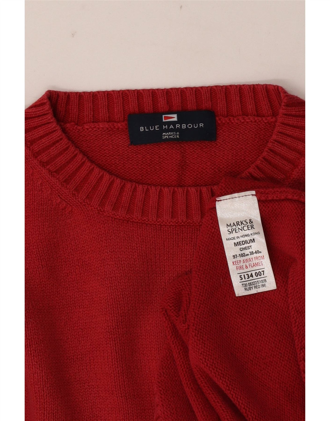 Marks & Spencer muški plavi Harbor džemper s okruglim izrezom srednje crvene boje