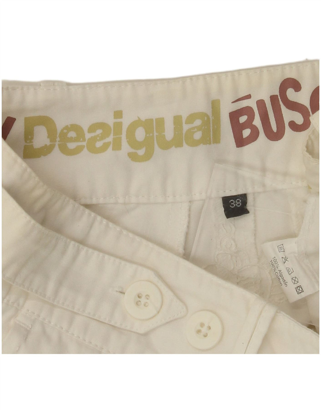 DESIGUAL Ženske ravne chino hlače EU 38 Srednje W30 L28 Bijeli pamuk