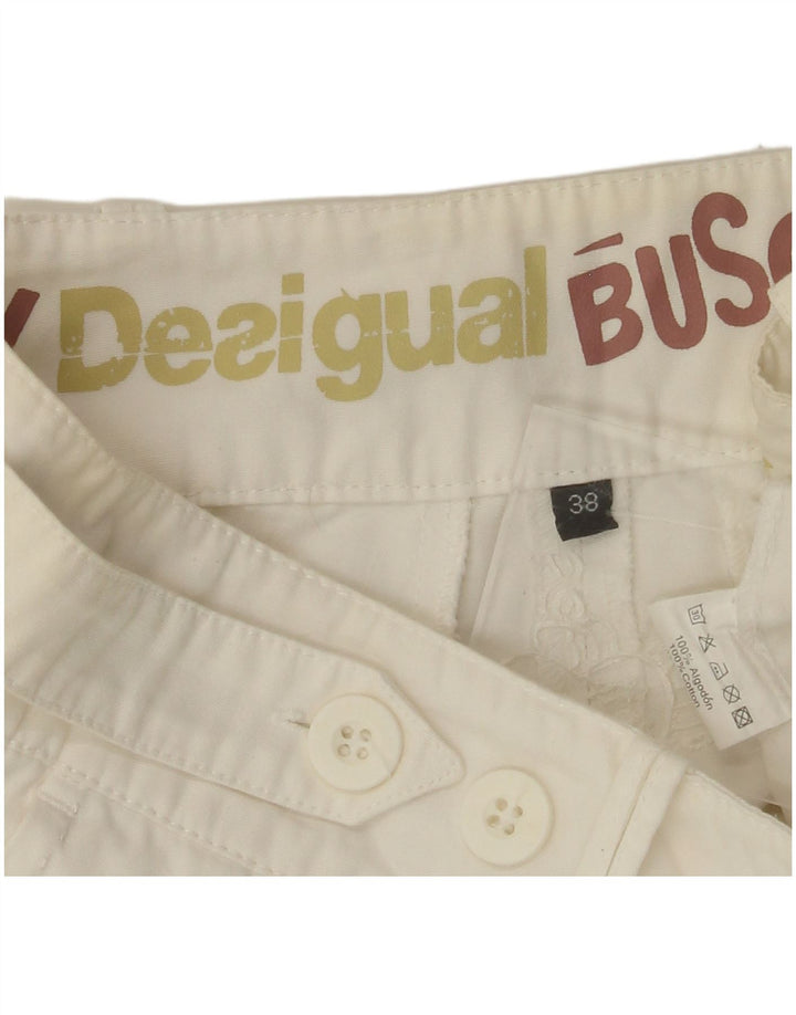 DESIGUAL Ženske ravne chino hlače EU 38 Srednje W30 L28 Bijeli pamuk