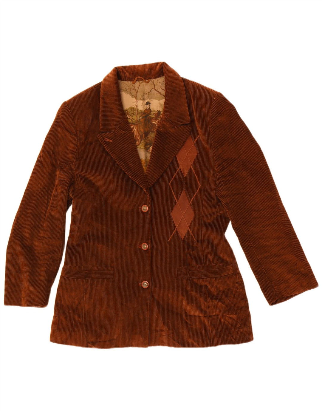 Vintage ženski sako s 3 gumba UK 14 Srednje smeđi Argyle/Diamond