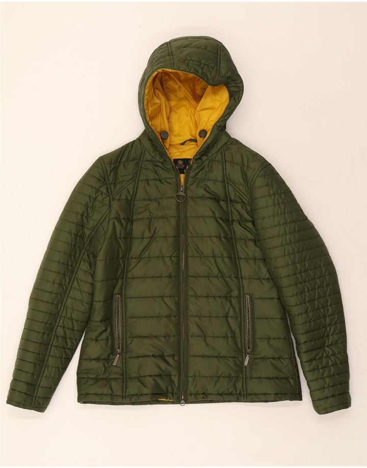BARBOUR Womens Hooded Padded Jacket UK 14 Large  Khaki Vintage Barbour and Second-Hand Barbour from Messina Hembry 