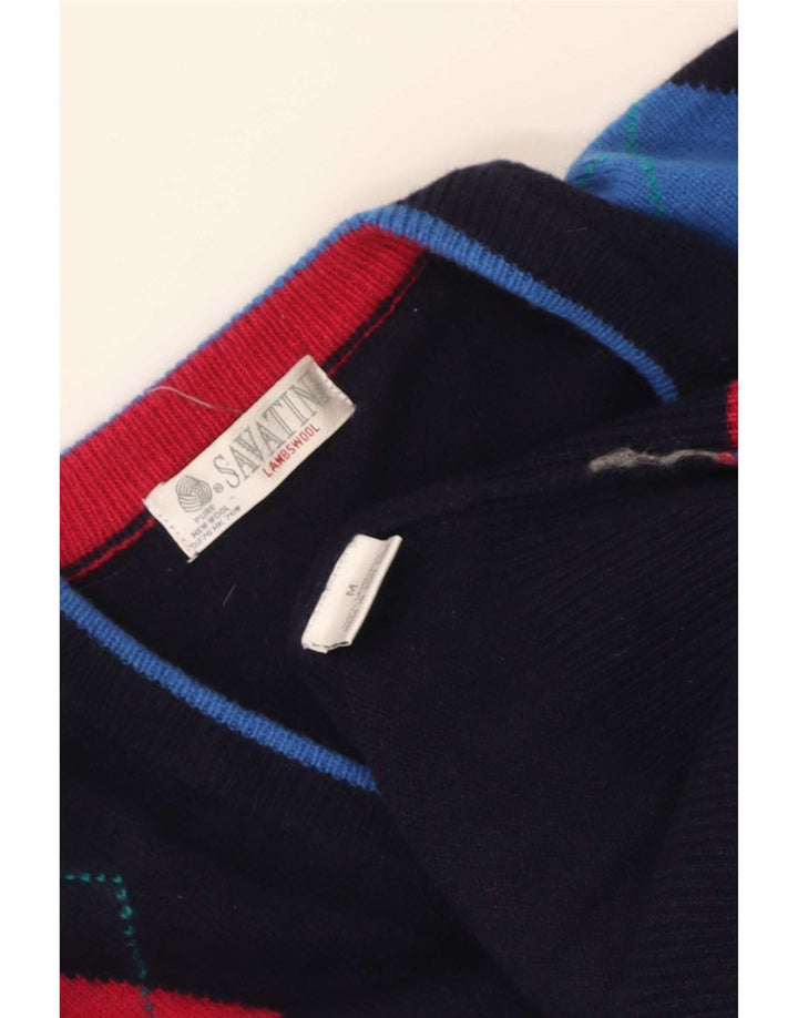 Vintage muški džemper s V-izrezom Srednje tamnoplavi Argyle/Diamond
