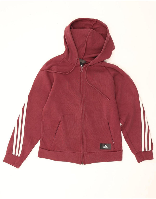 Adidas ženski pulover s kapuljačom na patentni zatvarač UK 4/6 XS tamnocrveni pamuk